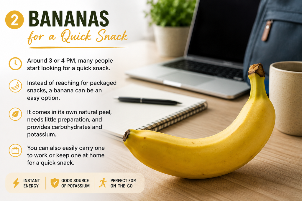 A fresh banana shown as a quick and convenient snack for busy days.
