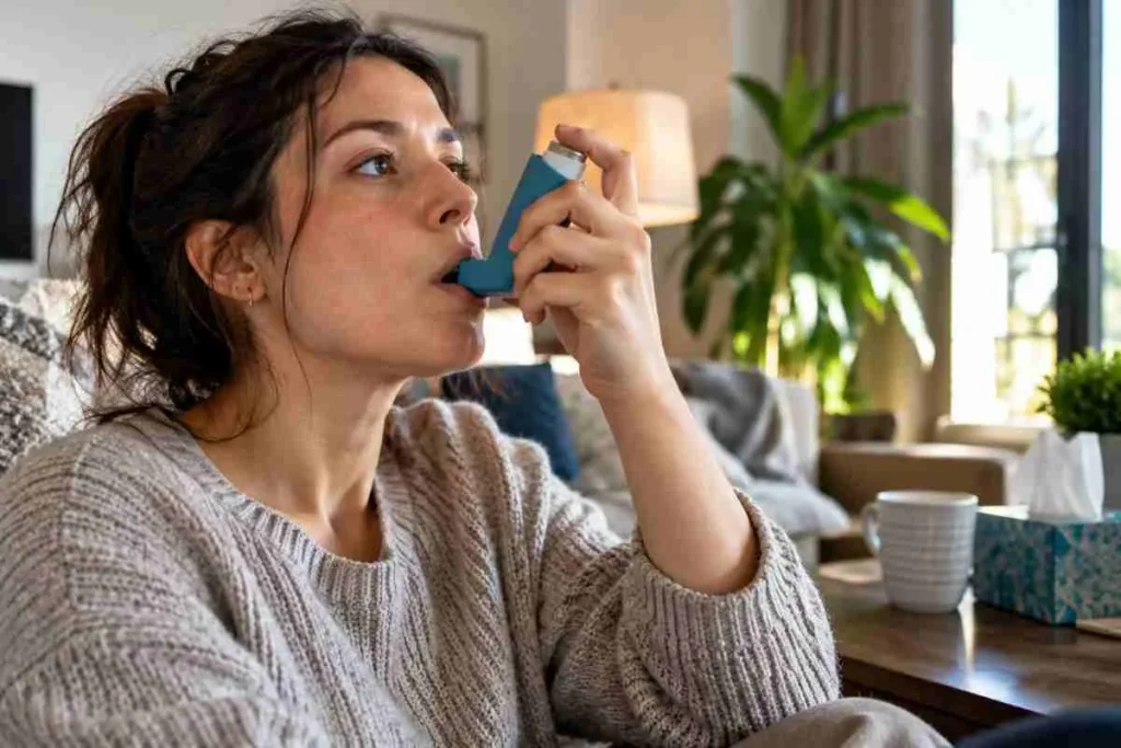 Realistic inhaler placed on a table in a comfortable American home setting